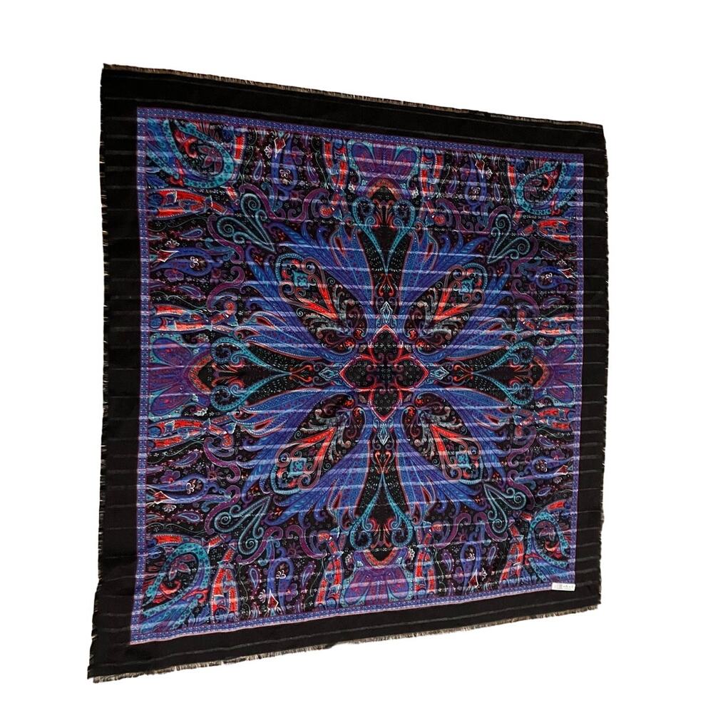 Made in‎ Italy Square Scarf, 31x31, Black Blue Purple, Colorful, Pattern